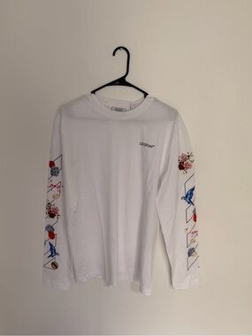 Off-White White Long-Sleeve Floral & Bird Graphic Tee